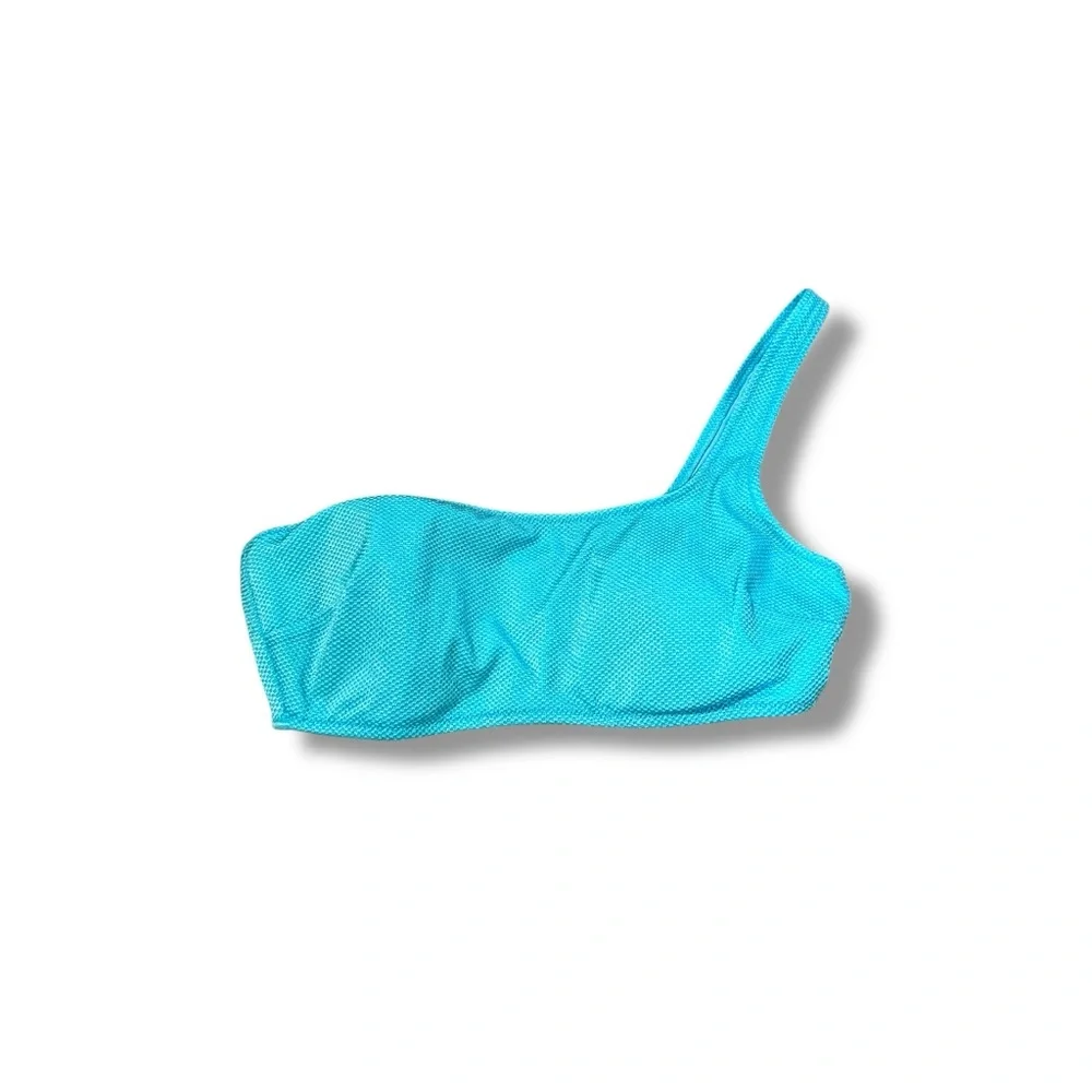 Aerie One‎ Shoulder Bikini Top Blue Women’s Size Medium Swim Textured Stretch